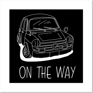 vintage car cartoon drawing Posters and Art